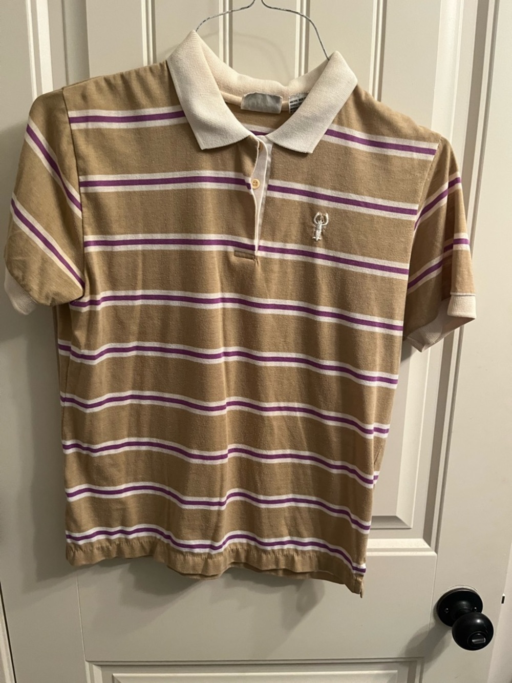 Vintage 80s Striped Polo Shirt with Purple & White Accents